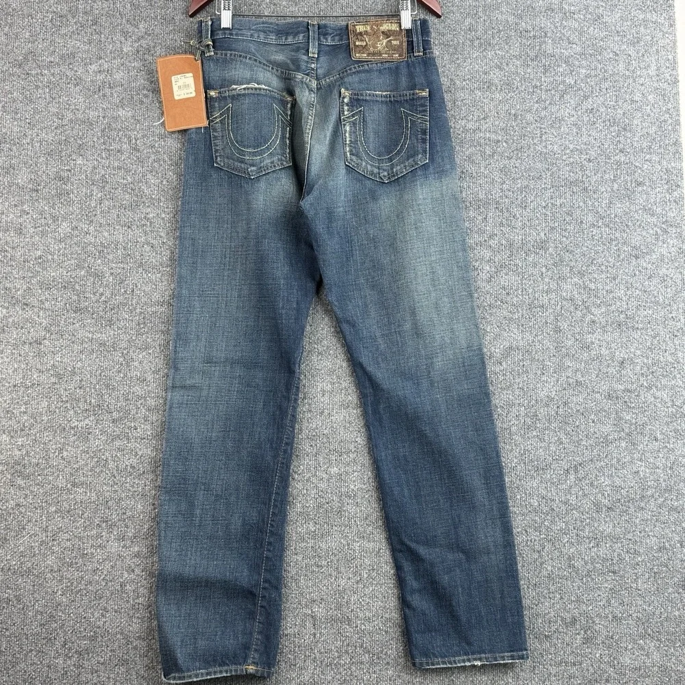 True Religion Geno Jeans Mens 29x32 Blue Denim Geno USA Distressed Selvedge NWT